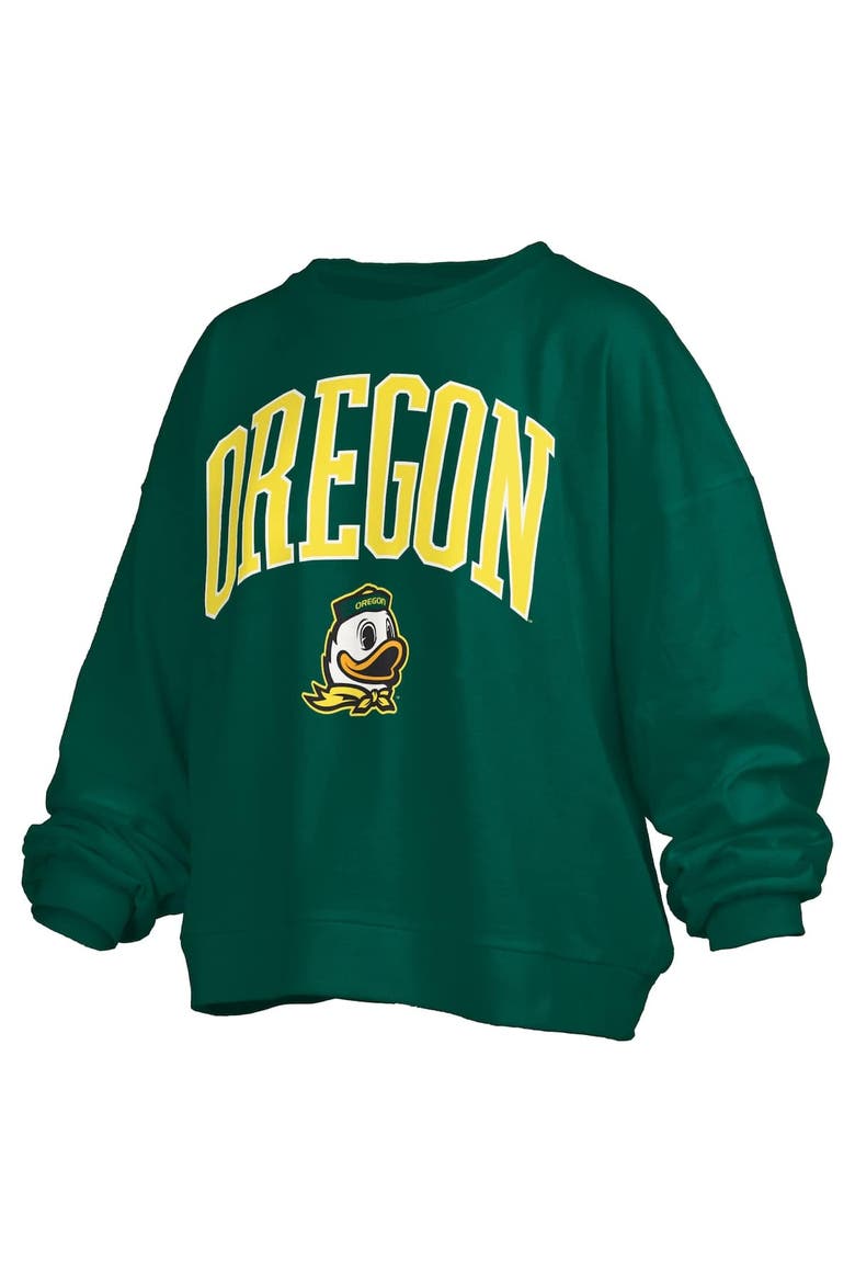 Women's Pressbox Green Oregon Ducks Janise Arch Over Logo Waist Length Oversized Pullover Sweatshirt, Alternate, color, Green