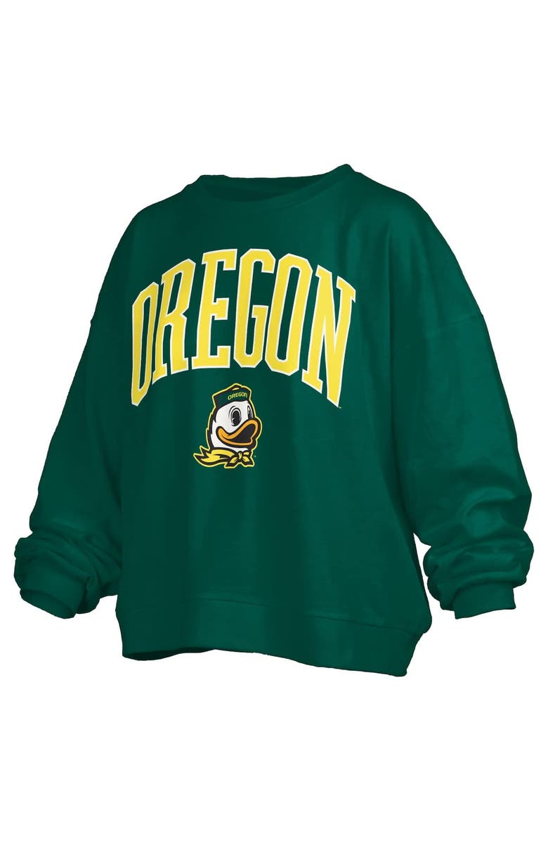 PRESSBOX Women's Pressbox Green Oregon Ducks Janise Arch Over Logo Waist Length Oversized Pullover Sweatshirt, Alternate, color, Green