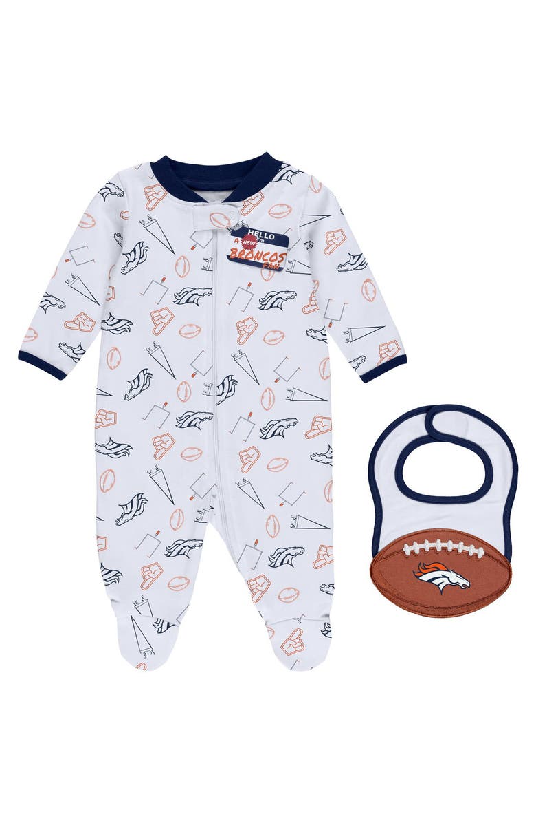 WEAR by Erin Andrews Newborn & Infant WEAR by Erin Andrews White Denver Broncos Sleep & Play Full-Zip Sleeper & Bib Set, Alternate, color, 