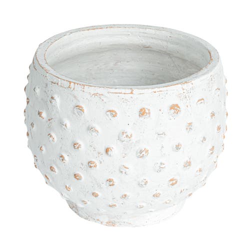 Storied Home Distressed Terra Cotta Hobnail Planter, White In White
