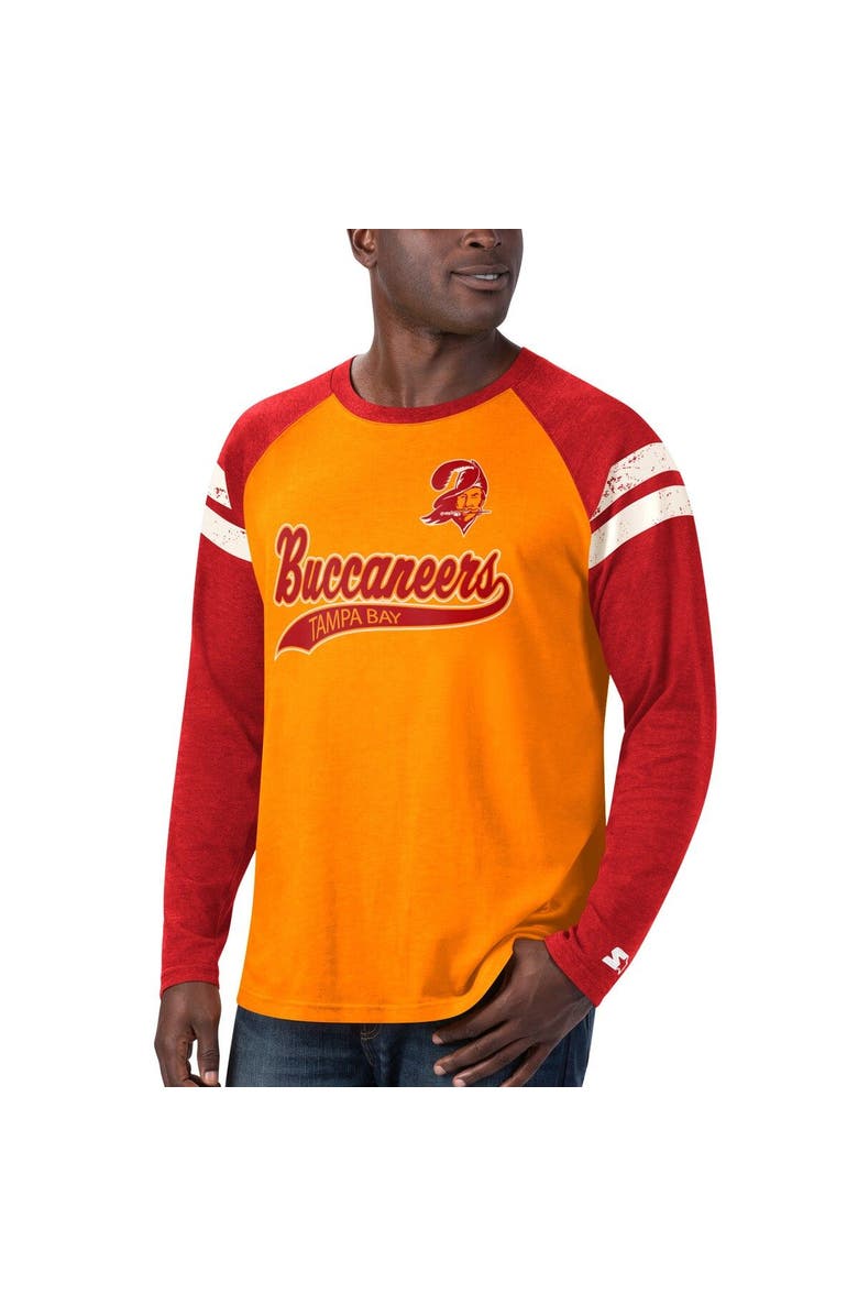 STARTER Men's Starter Orange/Red Tampa Bay Buccaneers Throwback League Raglan Long Sleeve Tri-Blend T-Shirt, Alternate, color, Orange