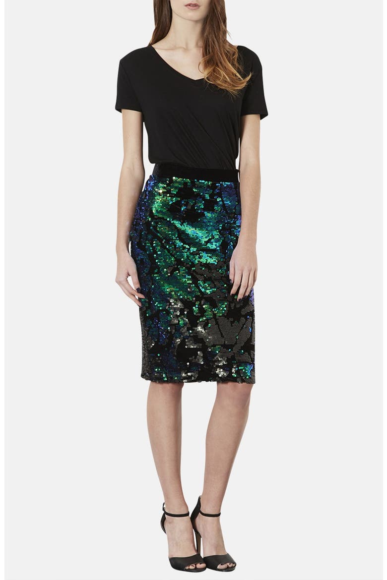 Sequin Velvet Pencil Skirt, Alternate, color, BLACK