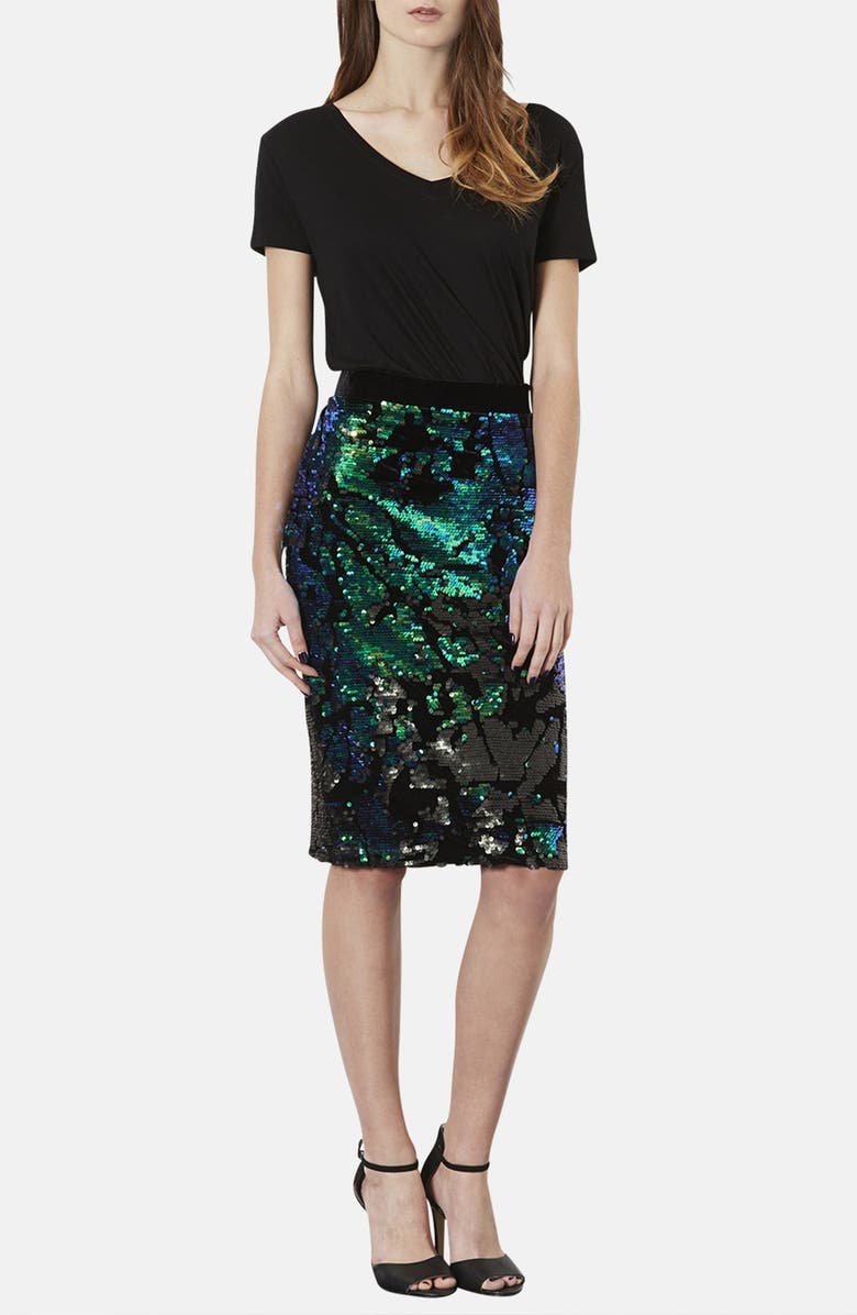 Topshop Sequin Velvet Pencil Skirt, Alternate, color,