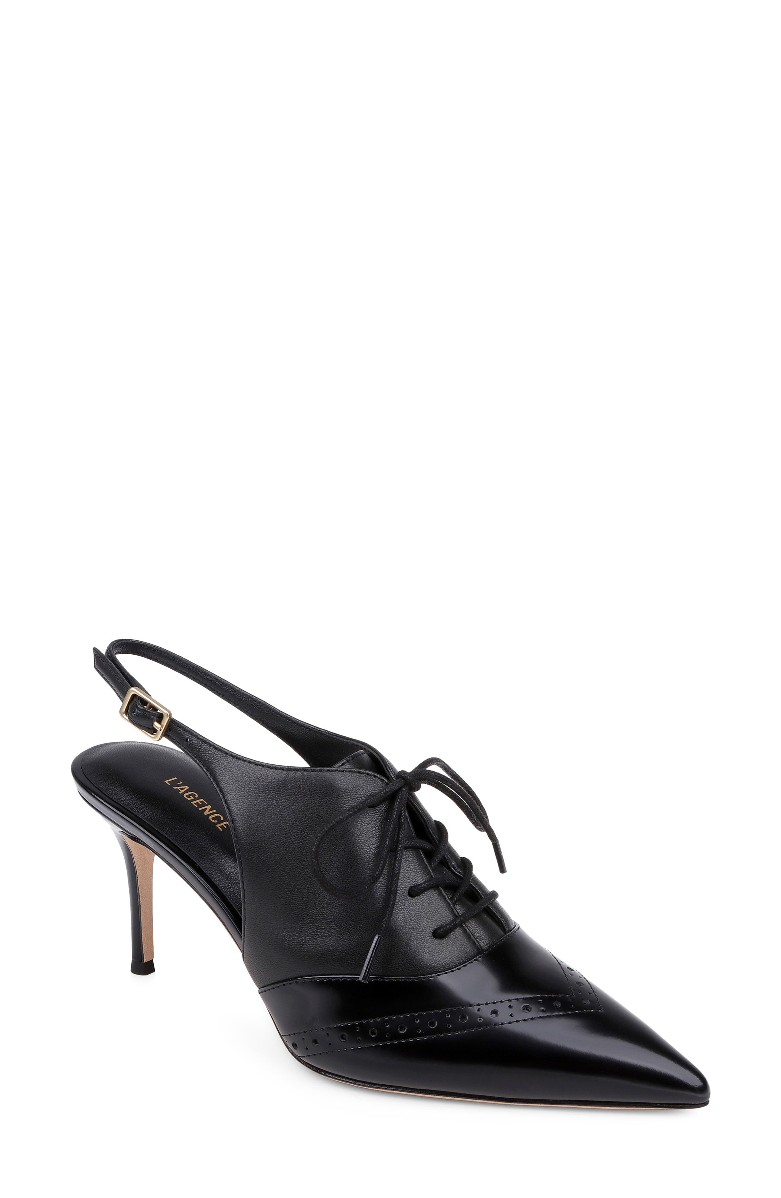 L'AGENCE Shreya Pointed Toe Slingback Pump, Main, color, Black Leather