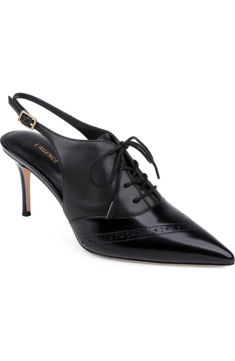 L'AGENCE Shreya Pointed Toe Slingback Pump, Main, color, Black Leather