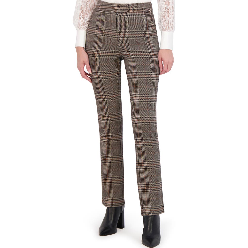 Ookie & Lala Plaid Knit Mini Bootcut Pants In Black/brown