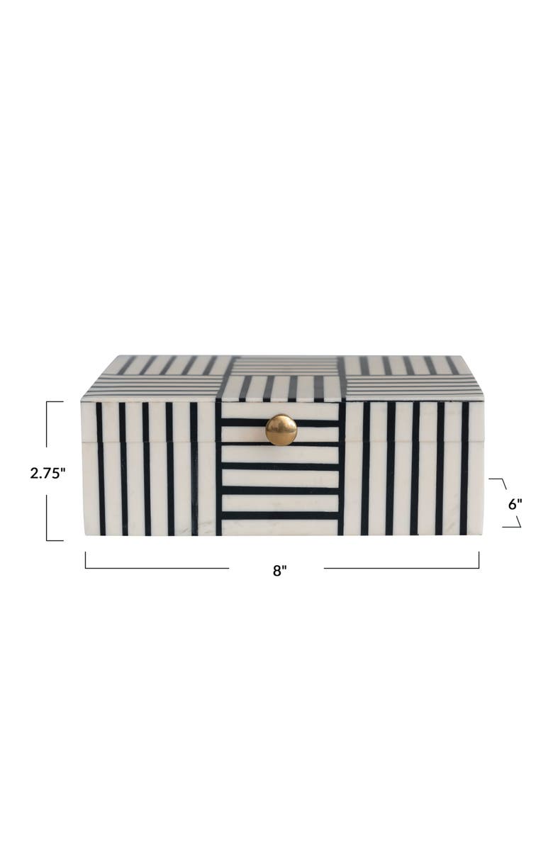 Storied Home Plastic Storage Box with Striped Block Pattern and Gold Knob, Black and White, Alternate, color, Black