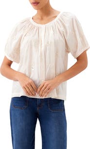 Karen Kane Floral Embroidered Button-Up Peasant Top