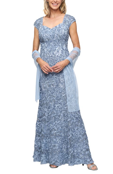 Soutache Sequin Lace A-Line Gown with Wrap