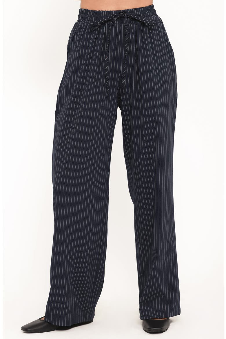 Elijah Pinstripe Sash Waist Wide Leg Pants, Main, color, NAVY WHITE STRIPE