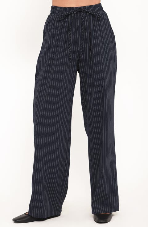 Elijah Pinstripe Sash Waist Wide Leg Pants