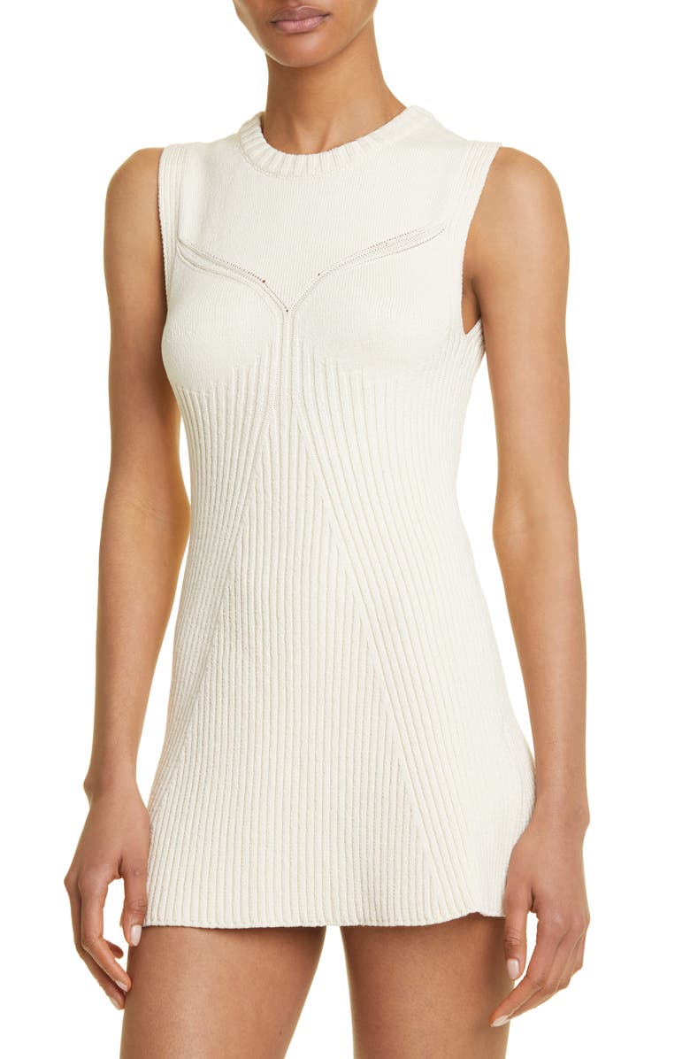 Jil Sander Rib Cotton Blend A-Line Sweater Minidress, Alternate, color, 106 - Eggshell