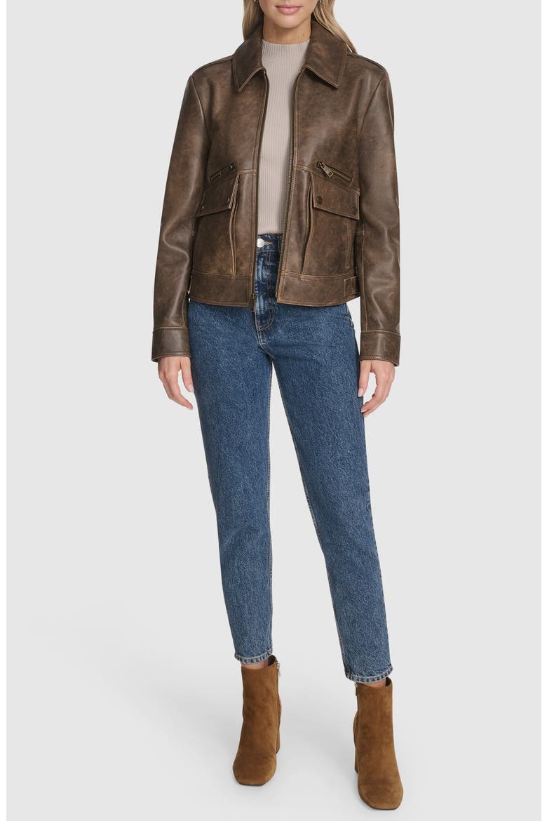 Addis Aviator Leather Jacket, Alternate, color, BROWN