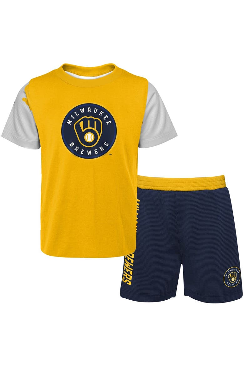 Newborn & Infant Gold/Navy Milwaukee Brewers Pinch Hitter T-Shirt & Shorts Set, Alternate, color, Gold