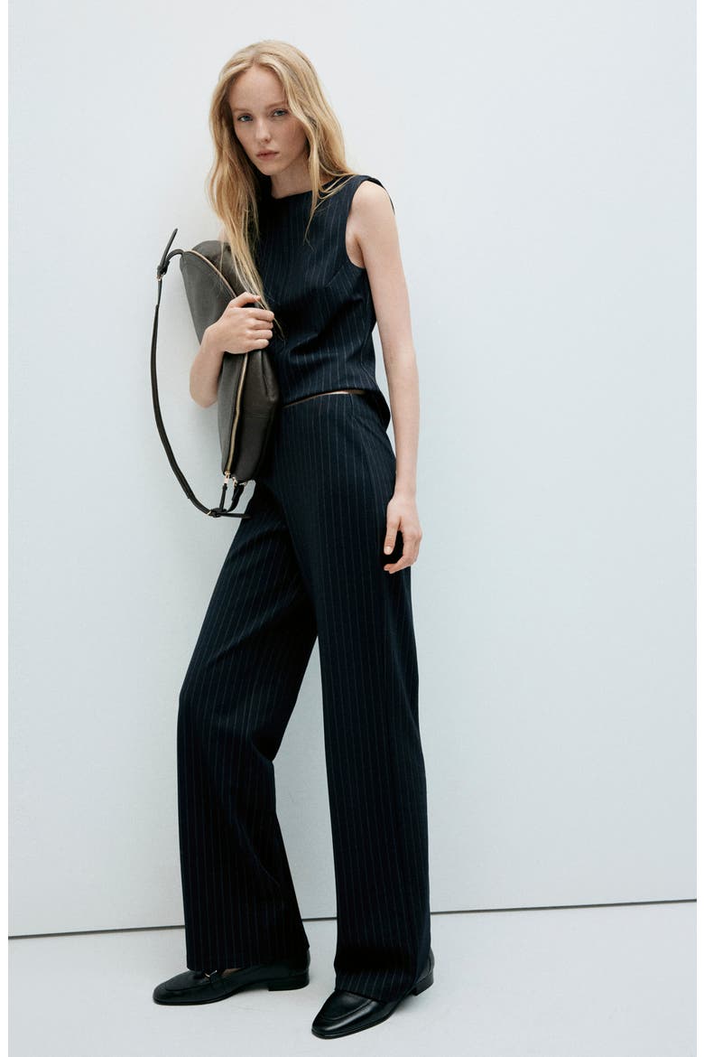 Pinstripe Straight Leg Pants, Alternate, color, NAVY