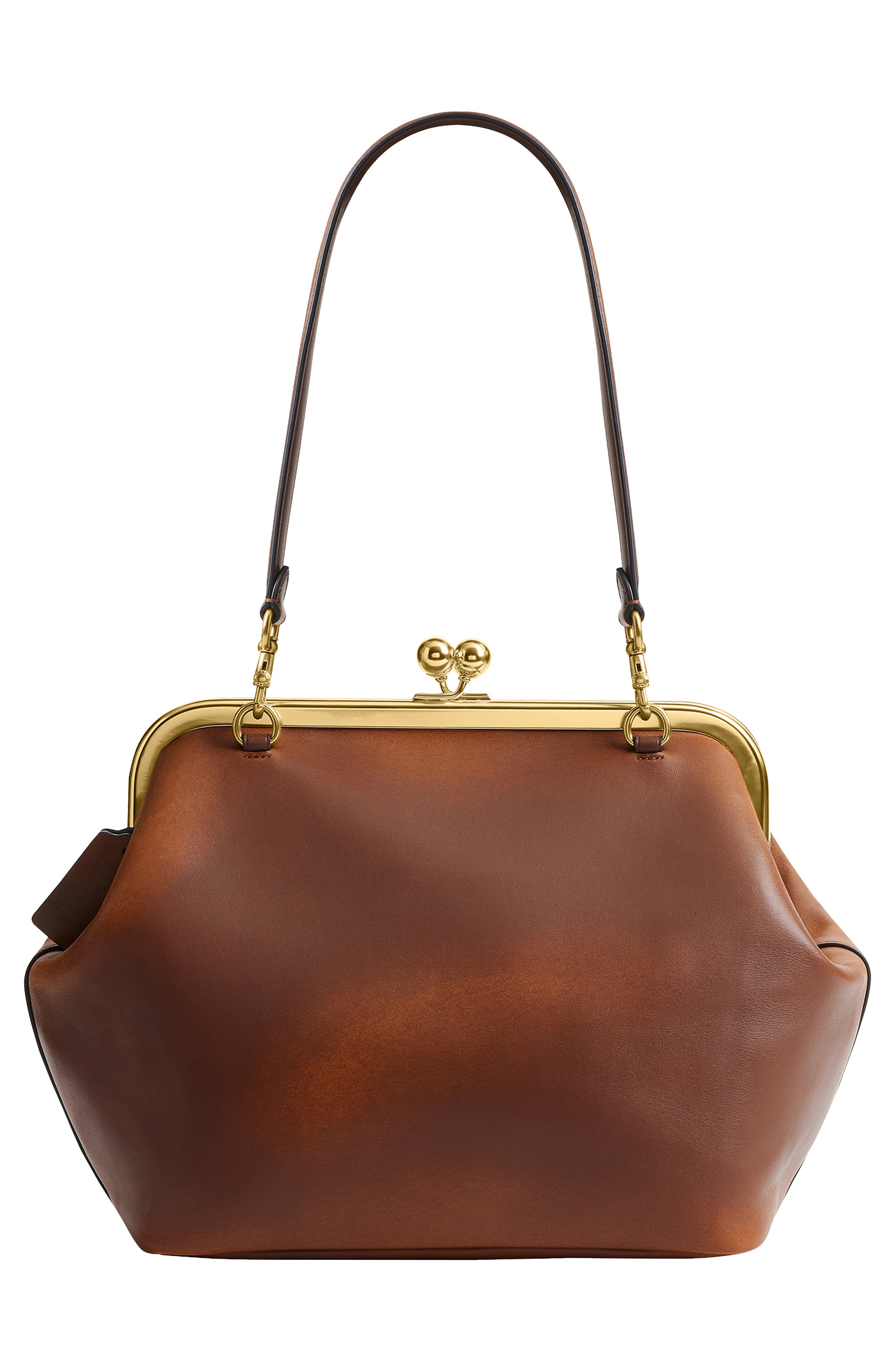Loved Leather Kisslock Frame Bag, Alternate, color, BROWN