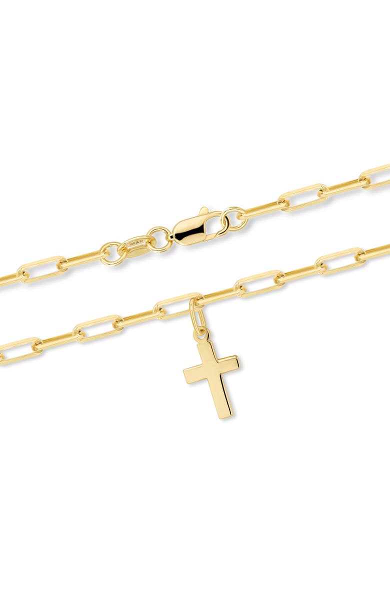 DEVATA Cross Charm with Paperclip Chain Bracelet in 14K Gold, 7.5", Alternate, color, Yellow Gold