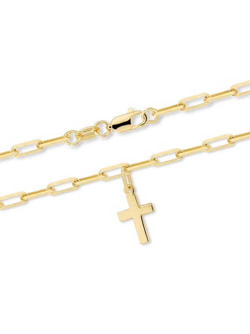 Devata Cross Charm With Paperclip Chain Bracelet In Gold