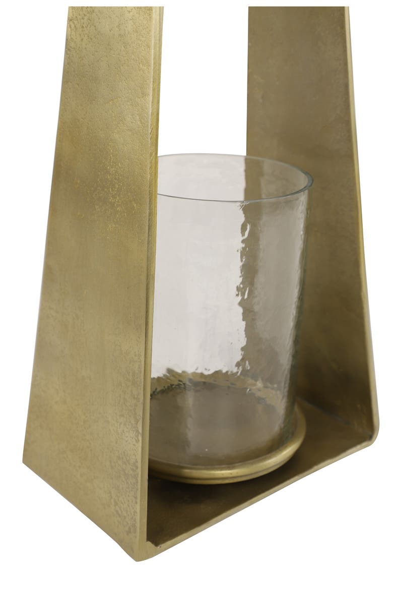 Large Goldtone Candle Holder with Hurricane Glass, Alternate, color, GOLD