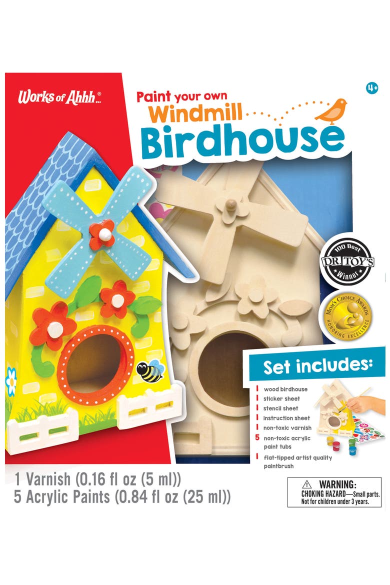 Works of Ahhh Craft Set - Windmill Birdhouse Classic Wood Paint Kit, Main, color, Multicolor