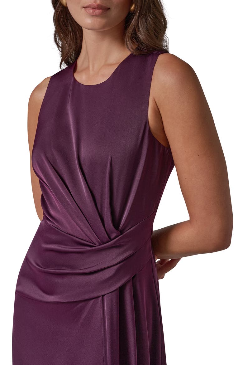 Side Draped Asymmetric Hem Stretch Satin Dress, Alternate, color, PRUNE