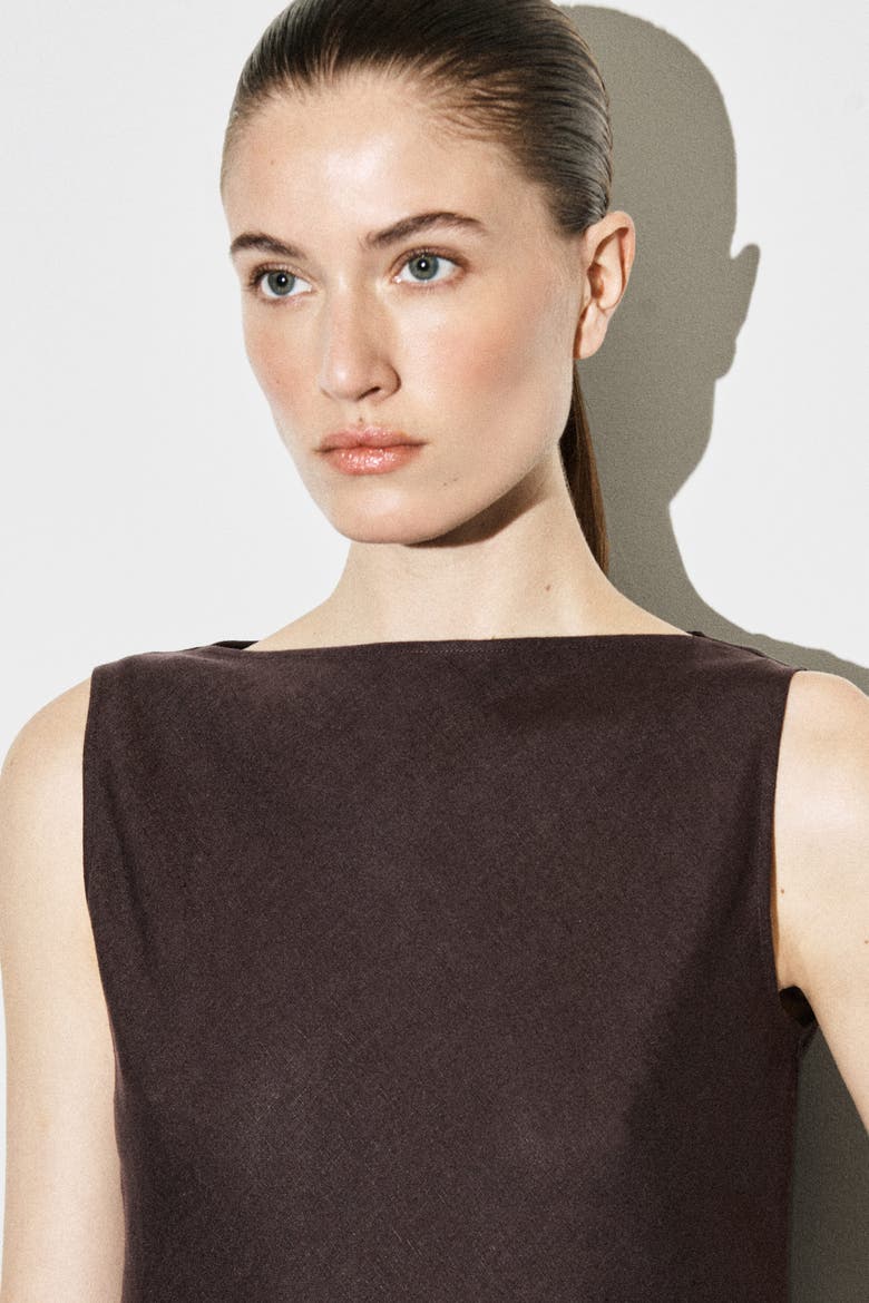 Tailored Linen Mini Dress, Alternate, color, BORDEAUX