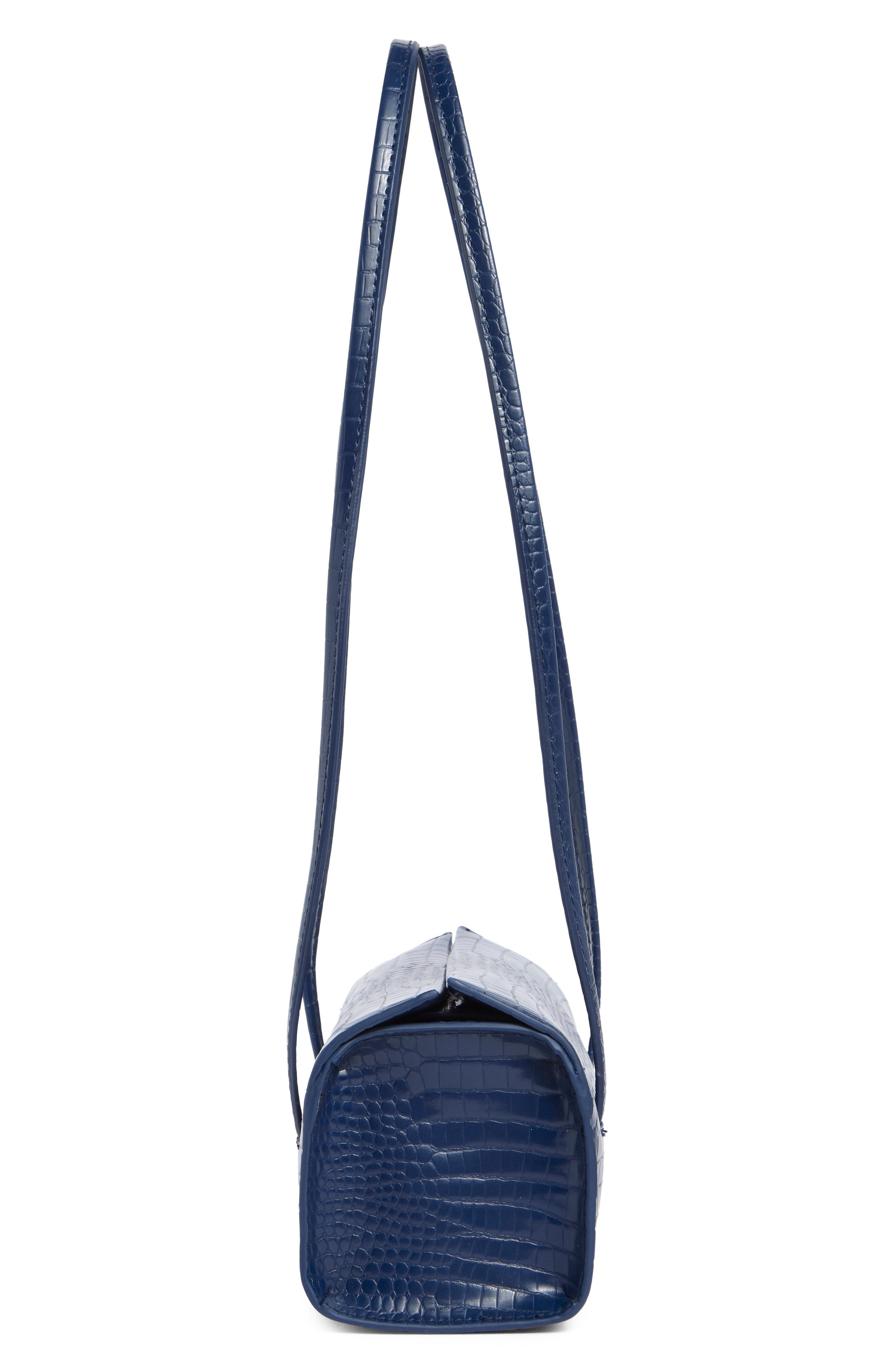 Mini Croc Embossed Faux Leather Barrel Bag, Alternate, color, DEEP NAVY