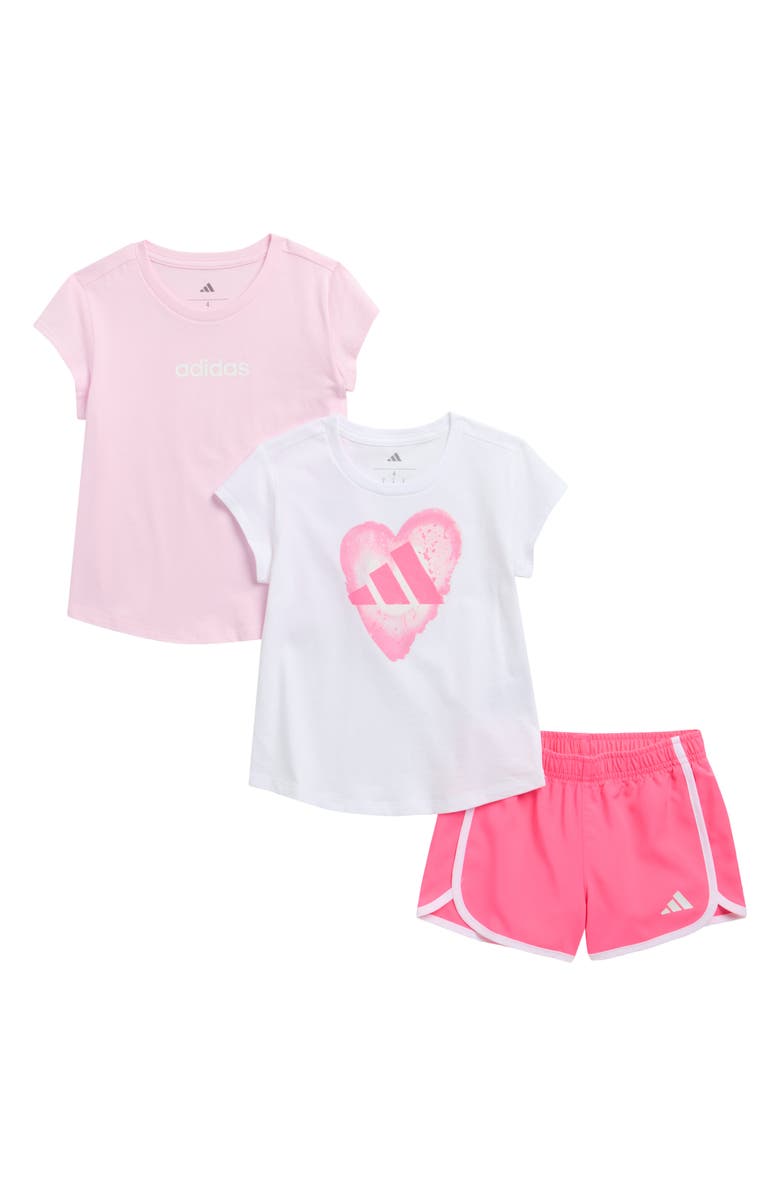 adidas Kids' Graphic T-Shirt & Shorts Set, Main, color, White W/ Pink