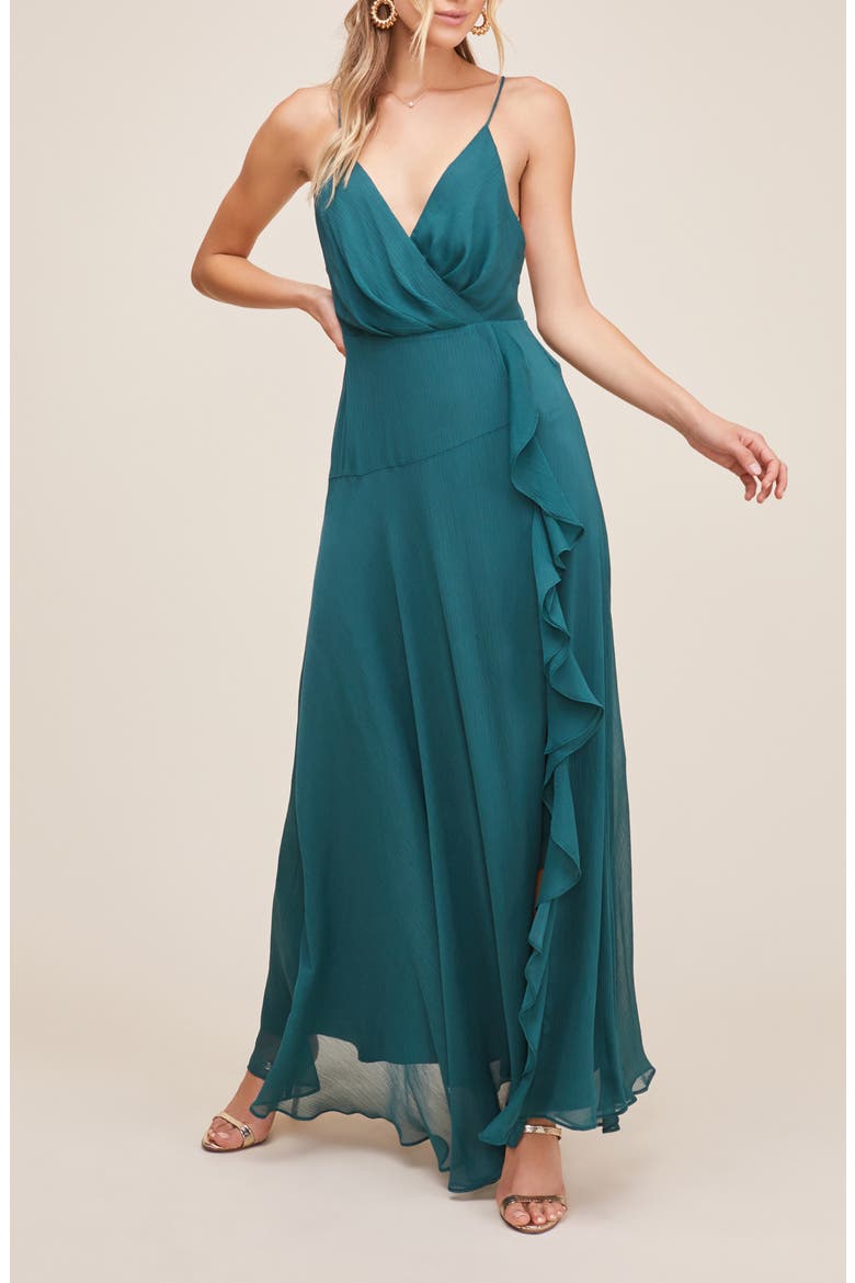 Floral Ruffle Detail Maxi Dress, Alternate, color, DARK GREEN