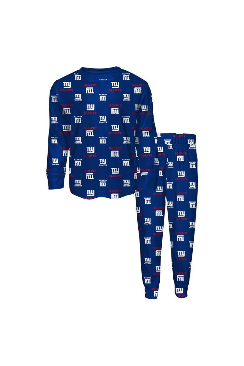 Youth Outerstuff Blue New York Giants All-Over-Print Long Sleeve T-Shirt and Pants Sleep Set, Main, color, Blue