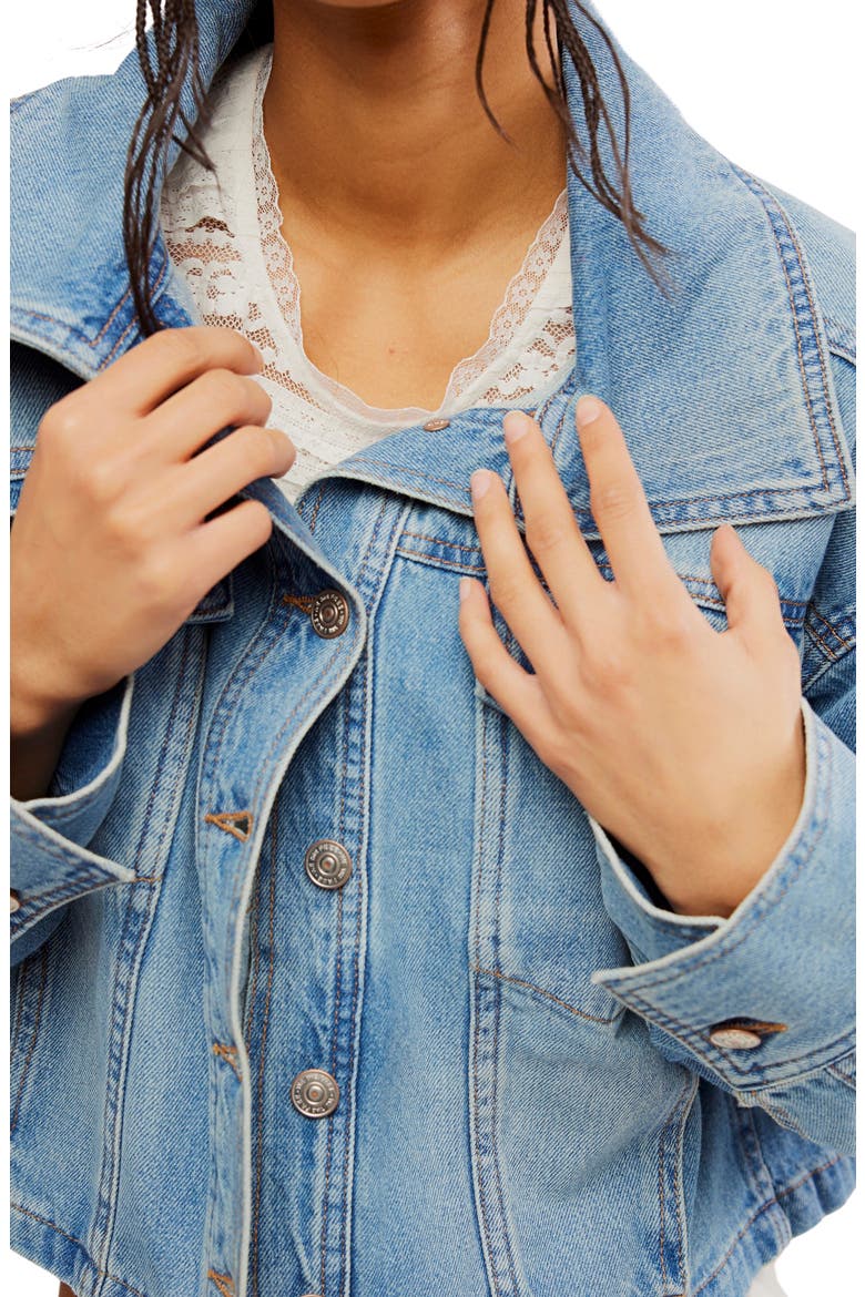 Side to Side Crop Denim Jacket, Alternate, color, RIVER WASH