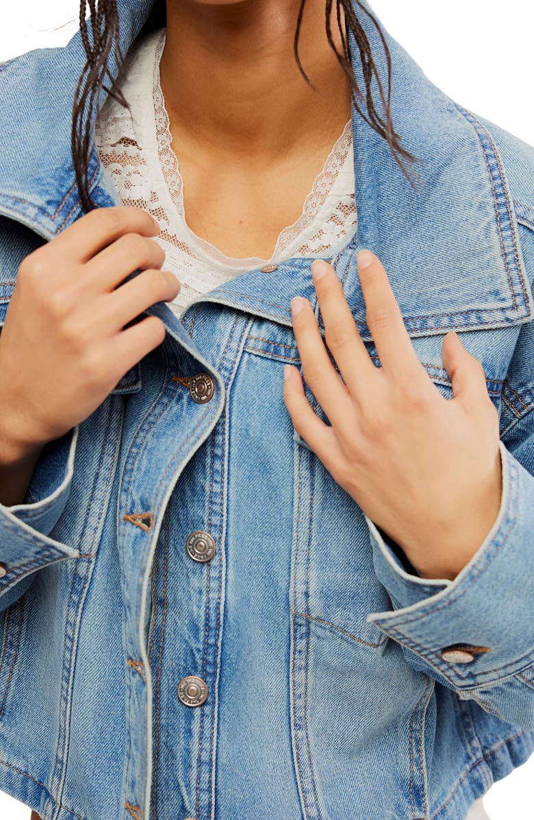 Free People Side to Side Crop Denim Jacket, Alternate, color, River Wash