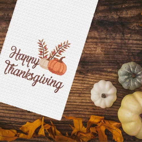 C & F Home C&f Home Happy Thanksgiving Embroidered Waffle Weave Kitchen Towel Set Of 2 In White