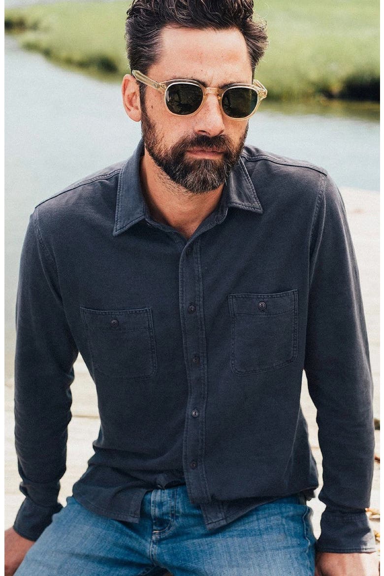 Knit Seasons Organic Cotton Button-Up Shirt, Alternate, color, WASHED BLACK