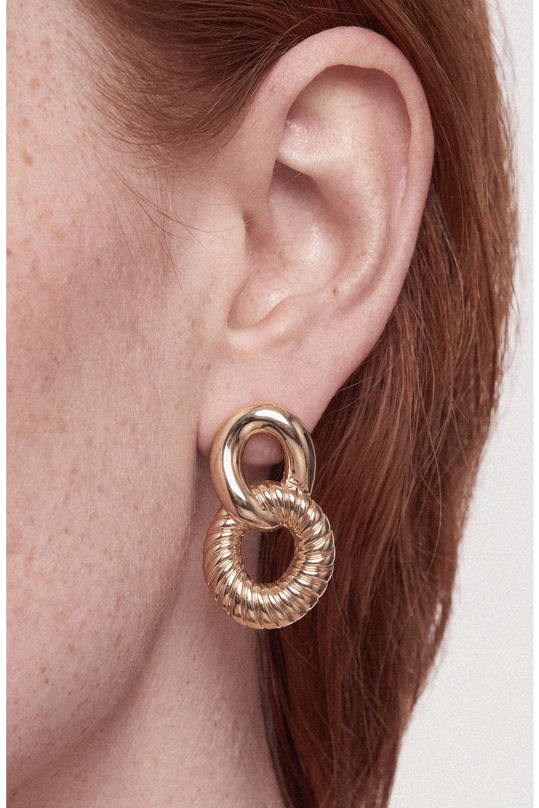 Double Circle Dangle Earrings, Alternate, color, GOLD