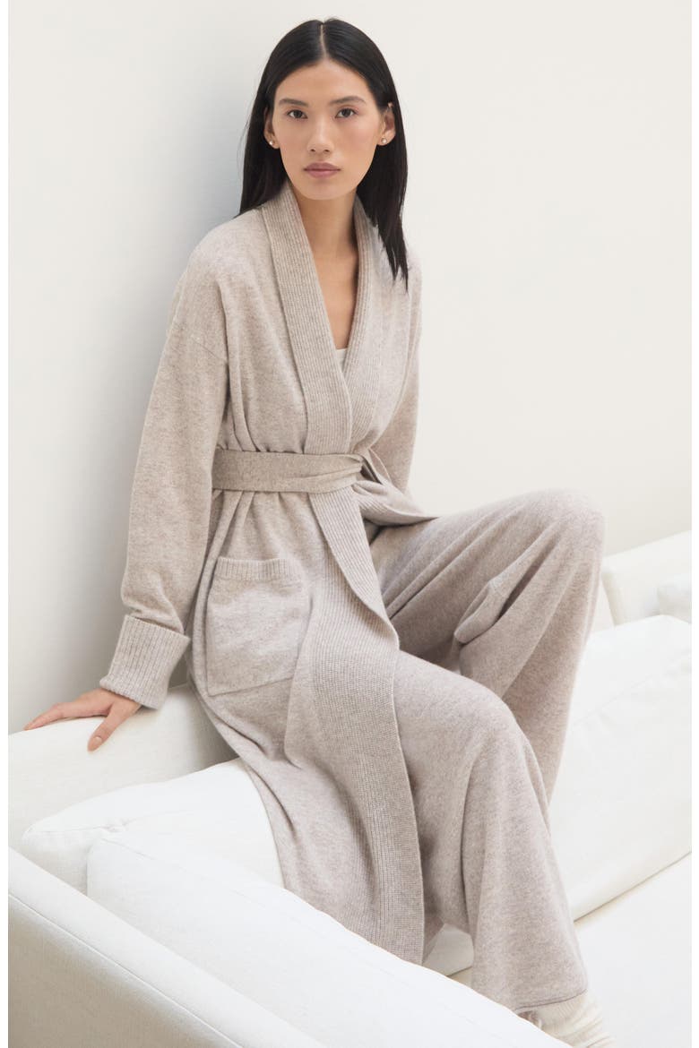 Cashmere Robe, Alternate, color, TAN OXFORD HEATHER