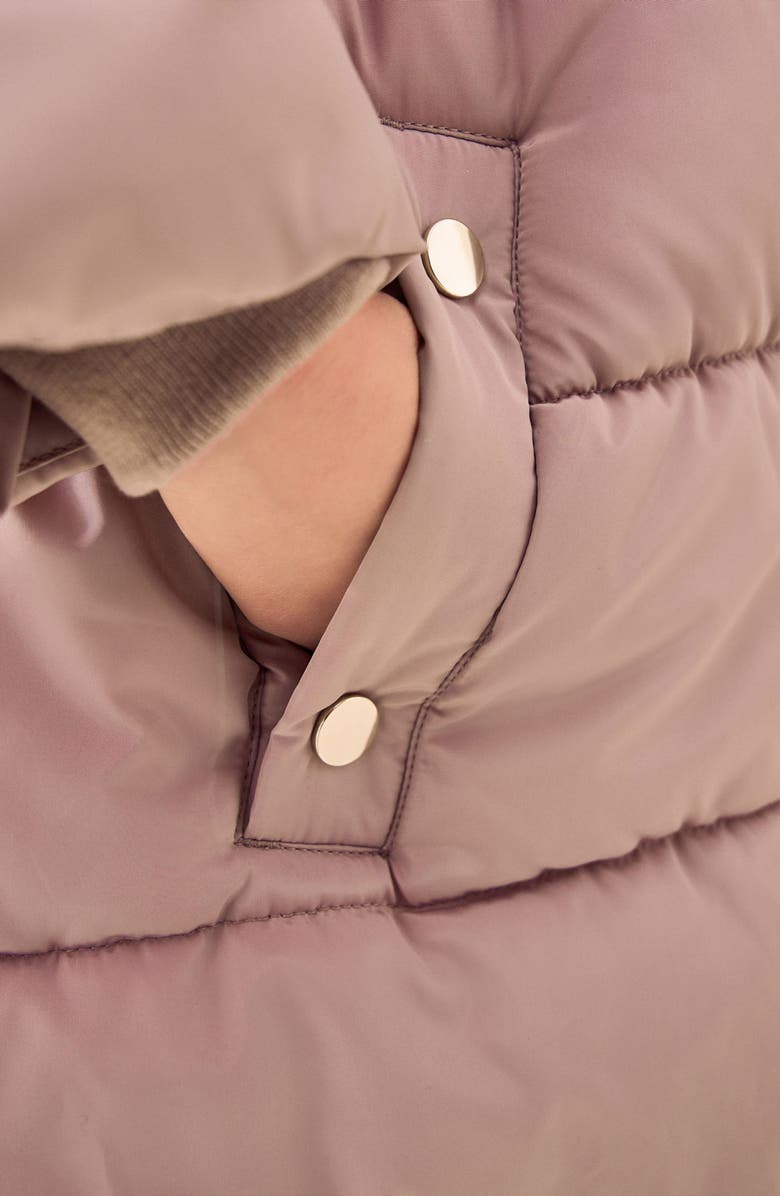 NEXT Kids' Hooded Puffer Coat with Faux Fur Trim, Alternate, color, Toffee Pink