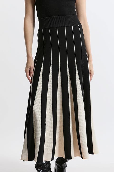 Pointelle Colour Block Pleated Skirt