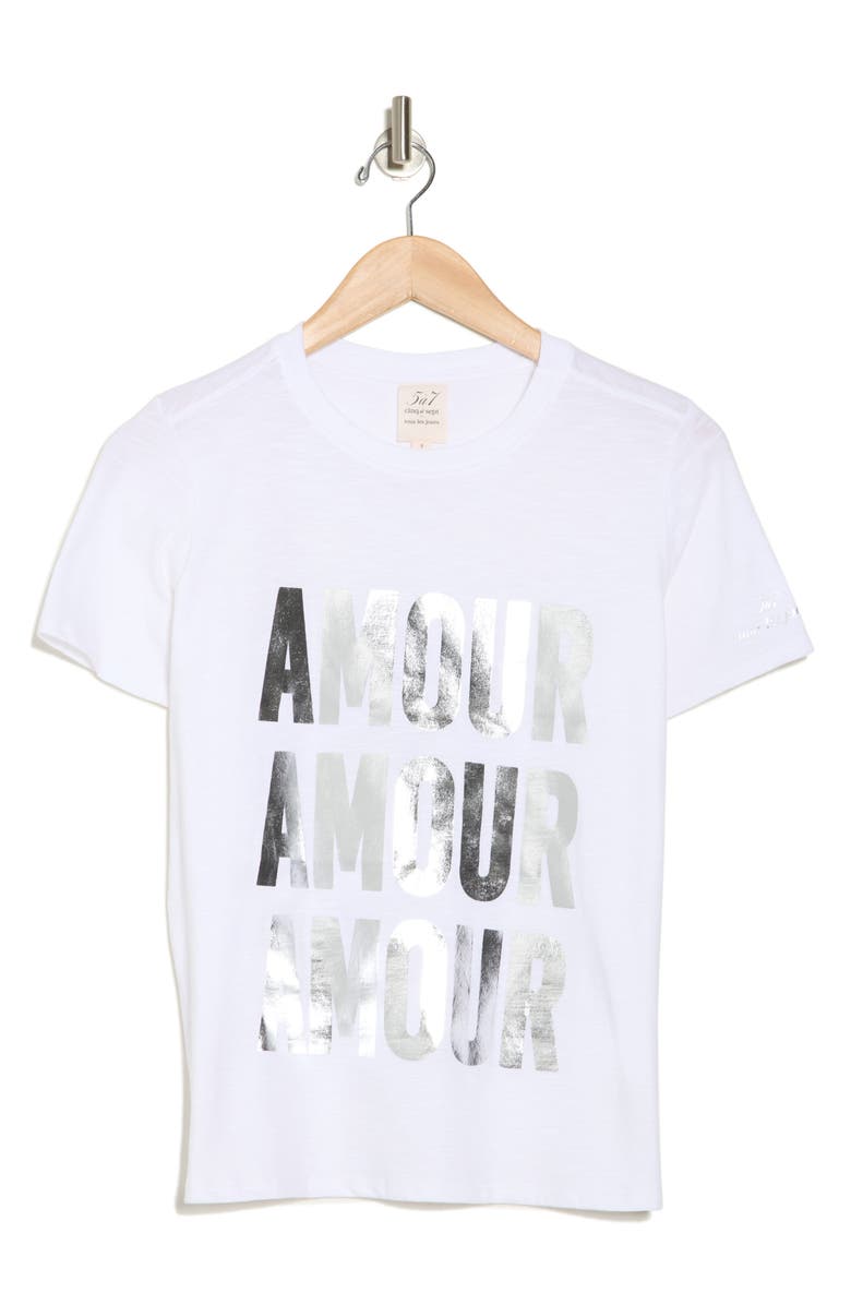 Cinq à Sept Amour Amour Amour Foiled Graphic T-Shirt, Alternate, color, White/ Silver