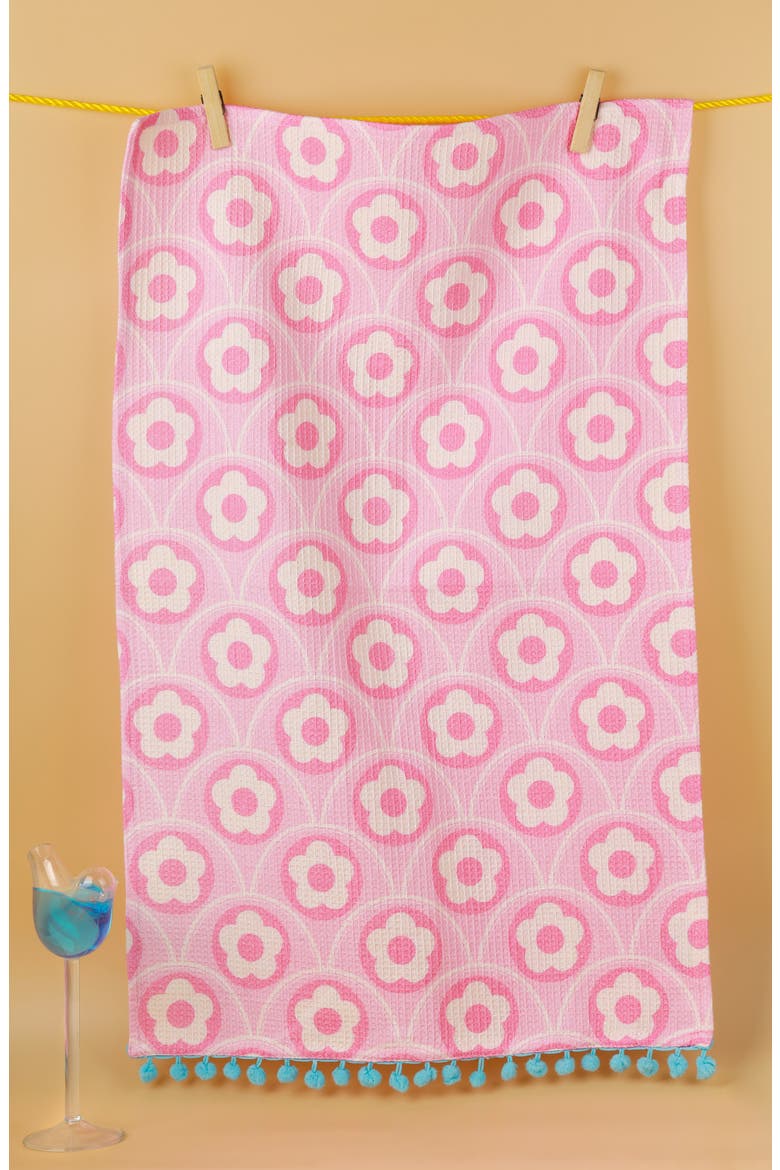Retro Pop Floral Set of 3 Kitchen Towels, Alternate, color, PINK/ AQUA BLUE/ GREY