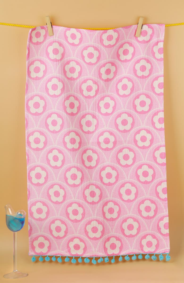 Tiramisu Retro Pop Floral Set of 3 Kitchen Towels, Alternate, color, Pink/ Aqua Blue/ Grey