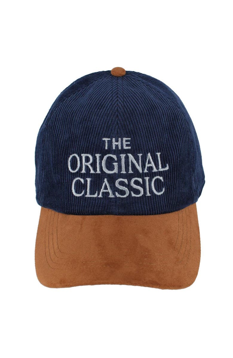 Trafalgar 's The Original Classic 5 Panel Corduroy Baseball Hat with Faux Suede Brim, Main, color, Navy