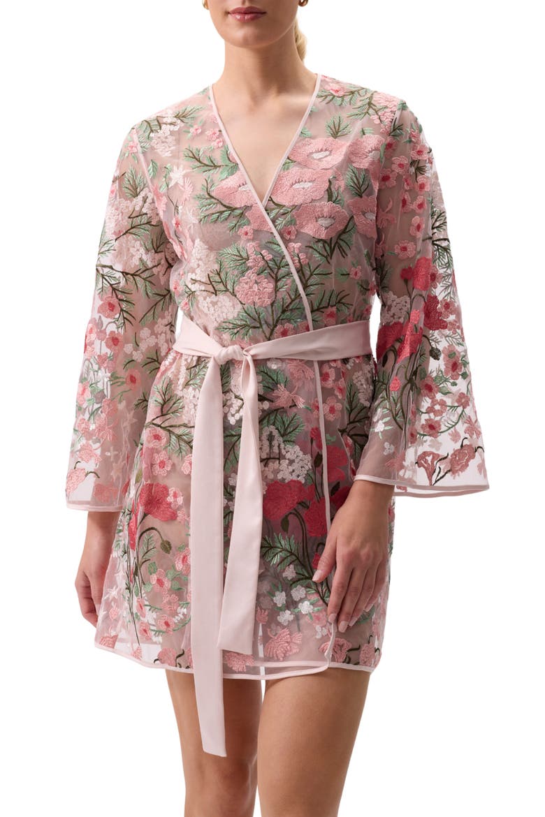 Bouquet Embroidered Tie Waist Cover-Up Robe, Main, color, BOUQUET