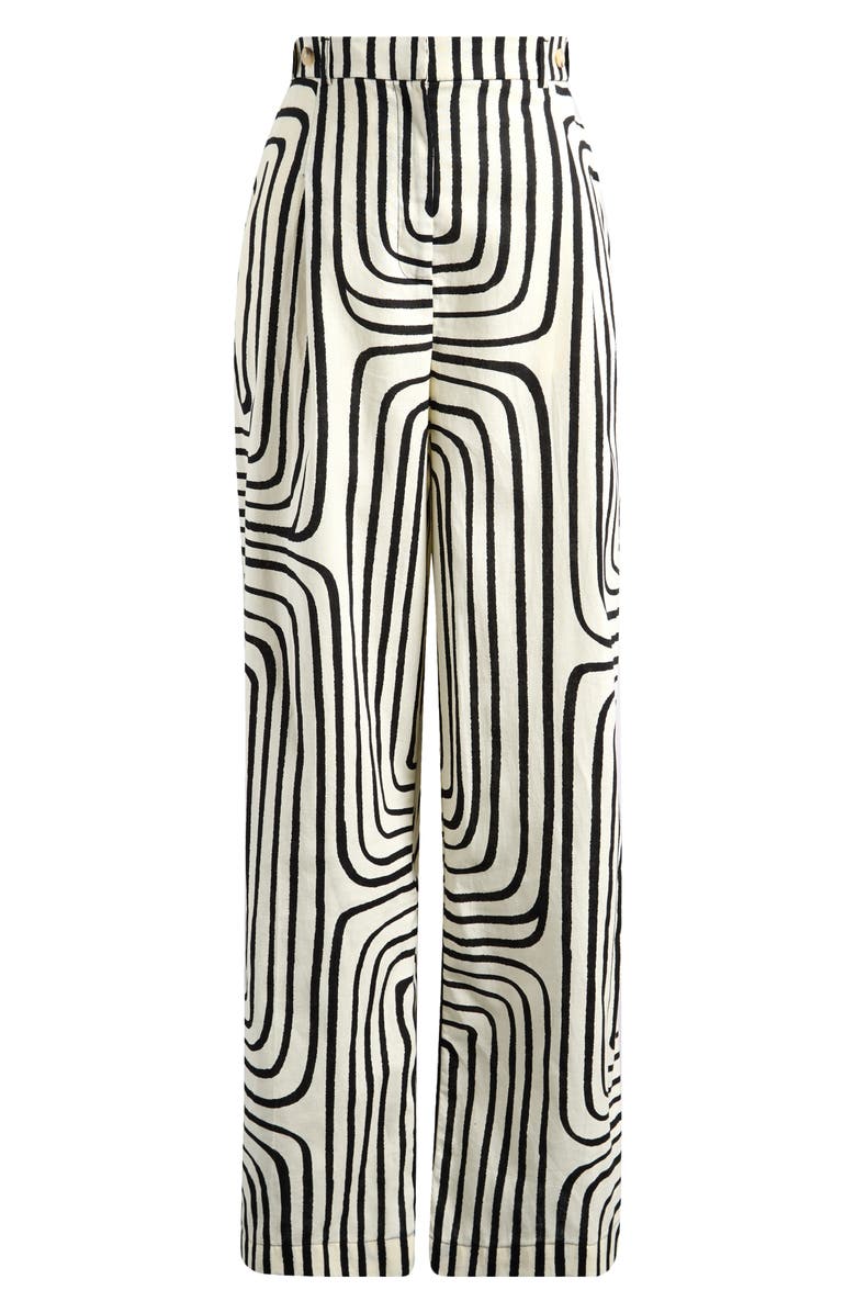 MANGO Doty Print Linen & Cotton Straight Leg Pants, Alternate, color, Ecru