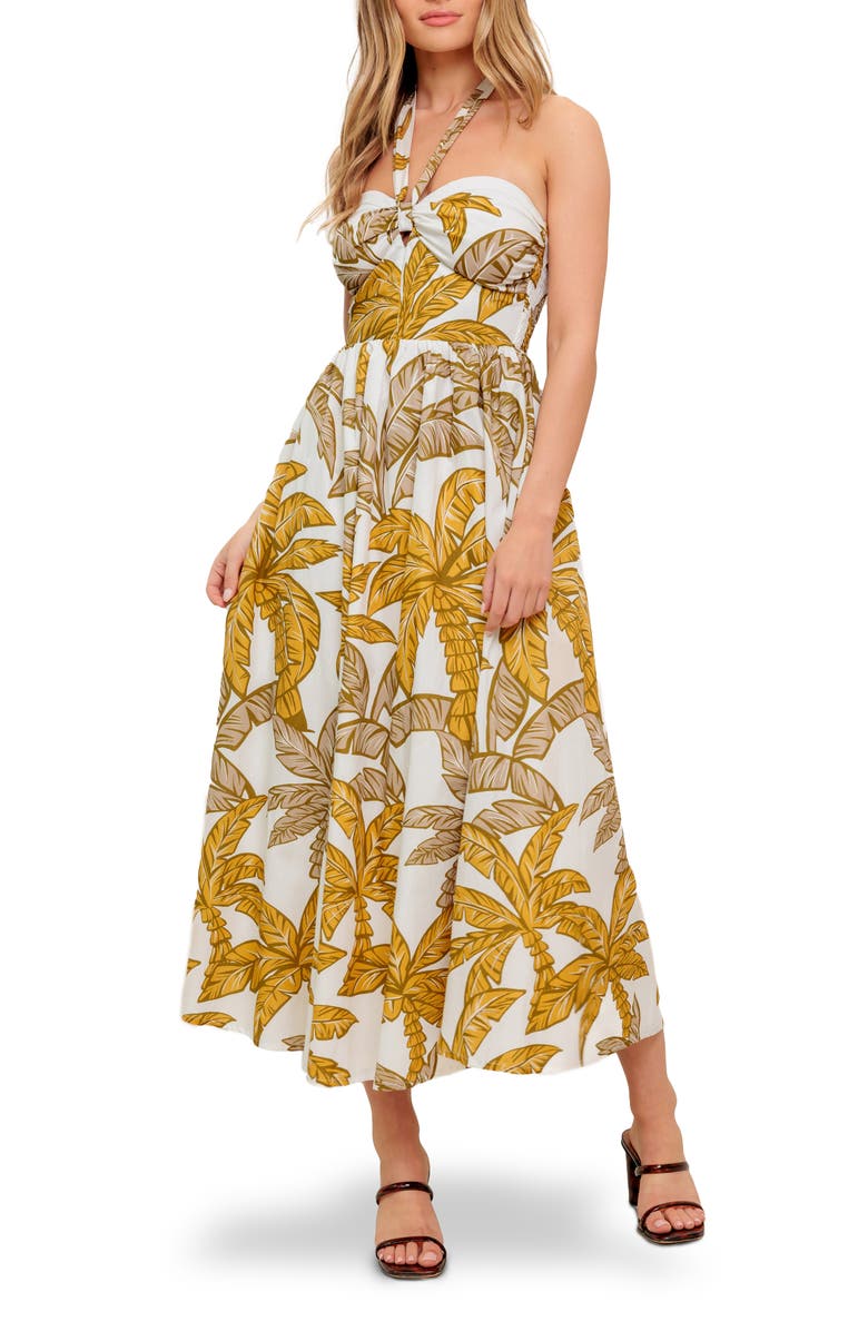 FLYING TOMATO Palm Tree Halter Neck Cotton Maxi Dress, Main, color,