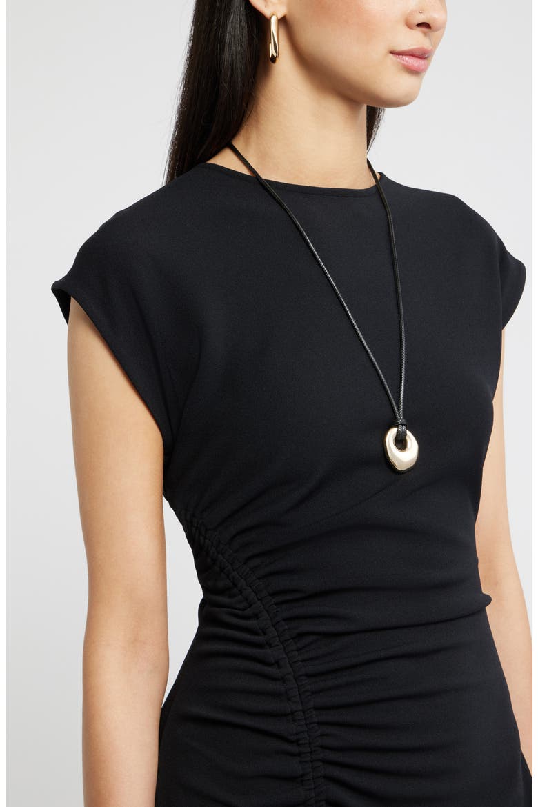 Side Ruched Knit Midi Dress, Alternate, color, BLACK