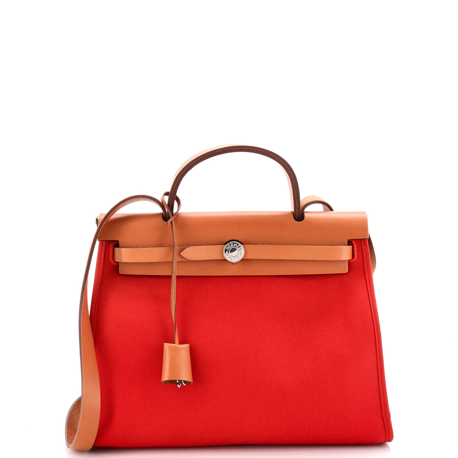 Pre-Owned Hermes Herbag Zip Leather and Toile 31, Main, color, Rouge Tomate