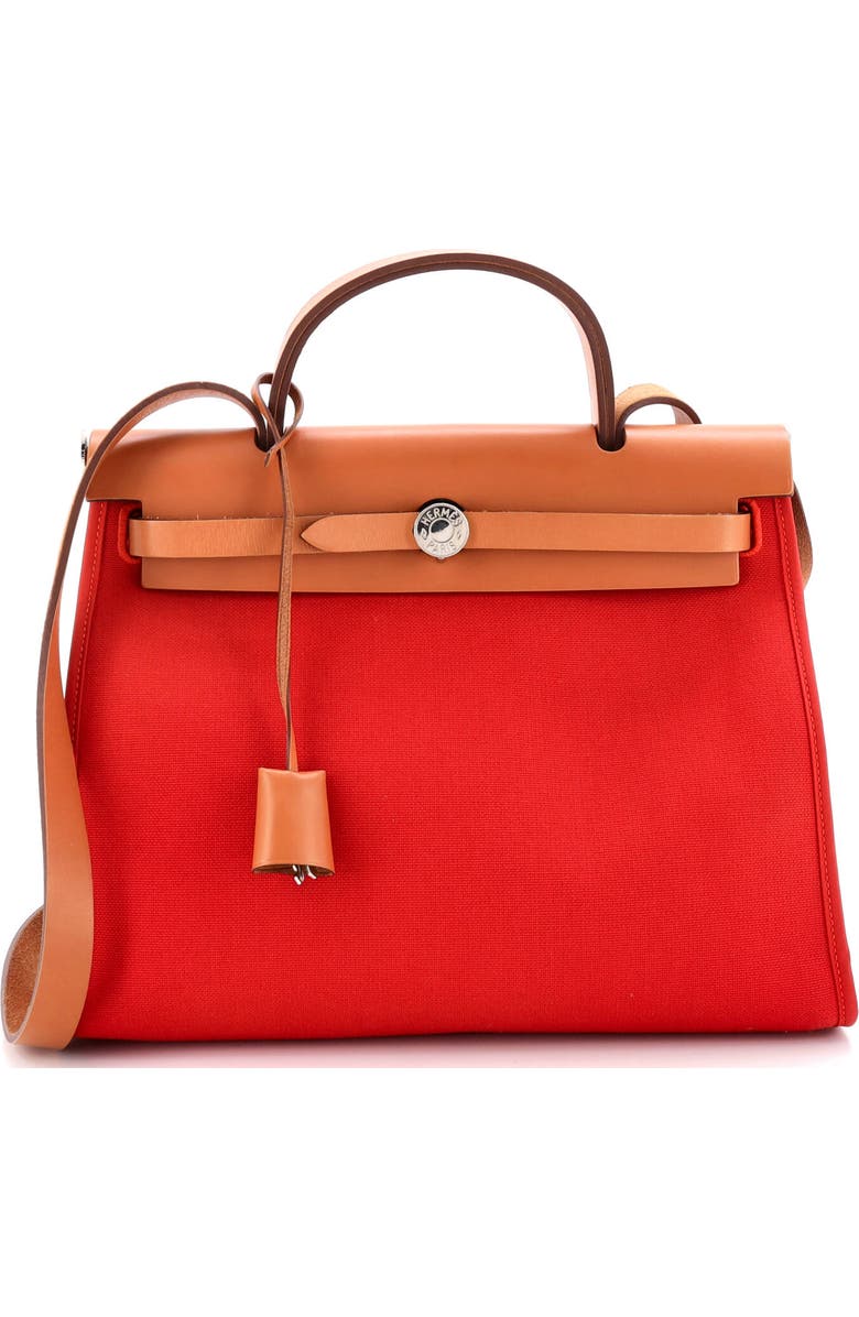 Pre-Owned Hermes Herbag Zip Leather and Toile 31, Main, color, Rouge Tomate