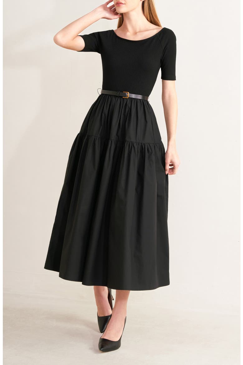 Belted Tiered Maxi Dress, Alternate, color, BLACK