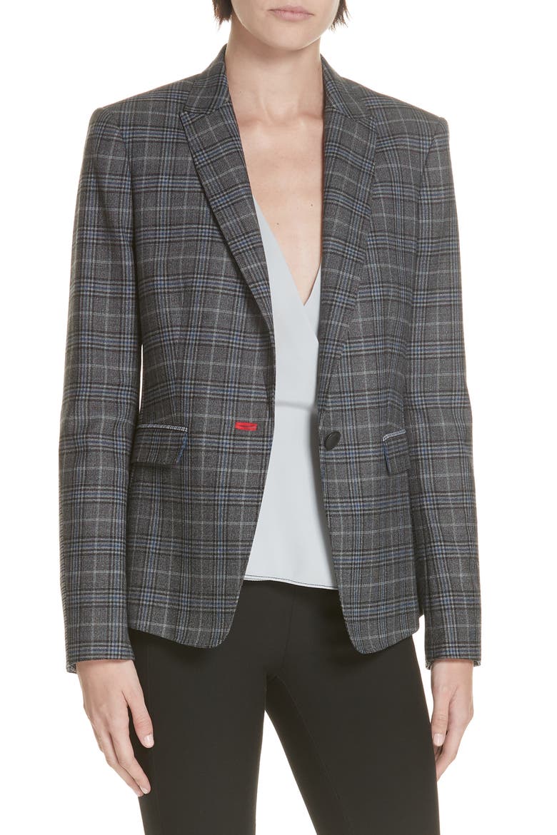 Lexington Plaid Blazer, Main, color, DKGRY/ BLUCHK